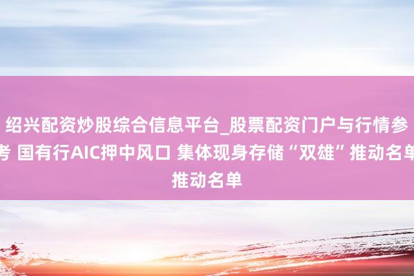 绍兴配资炒股综合信息平台_股票配资门户与行情参考 国有行AIC押中风口 集体现身存储“双雄”推动名单